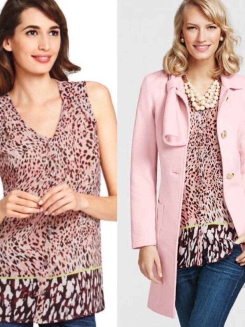 NWT CAbi Beguile Button Up Tunic Style 108 Pink Leopard Animal Print Size Small